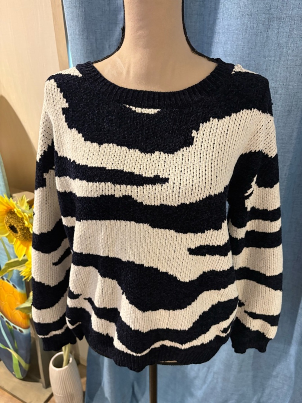 Papermoon Black & Cream Striped Crewneck Sweater